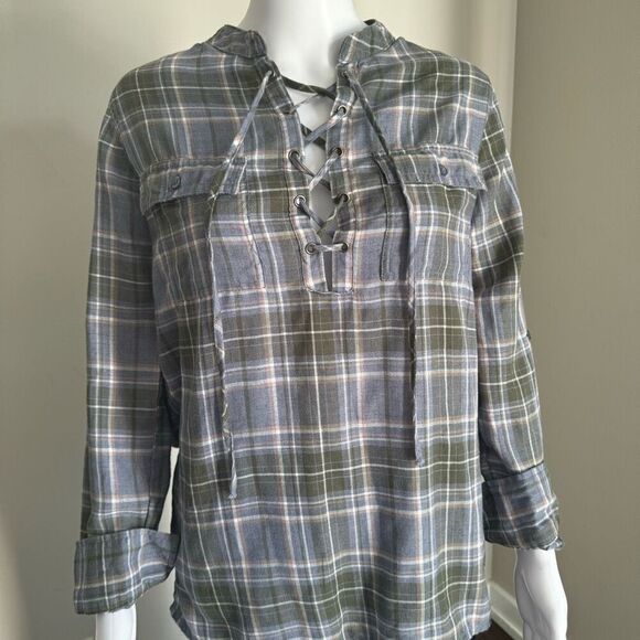Triple Five Soul Plaid Lace Up Tunic Top - Picture 8 of 11